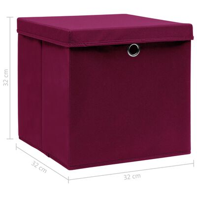 vidaXL Škatle za shranjevanje s pokrovi 4 kosi temno rdeče 32x32x32 cm