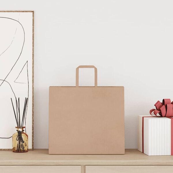 vidaXL Papirnate vrečke 50 kosov z ročaji rjave barve 32x22x28 cm