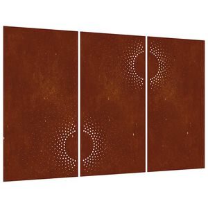 vidaXL Vrtna stenska dekoracija 3 kosi 105x55 cm corten jeklo sonce
