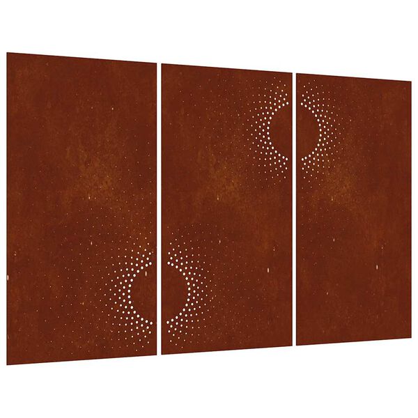vidaXL Vrtna stenska dekoracija 3 kosi 105x55 cm corten jeklo sonce