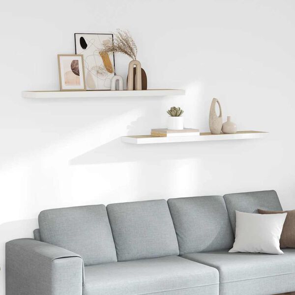 vidaXL Stenske police 2 kosa barva hrasta in bela 120x23,5x3,8 cm MDF