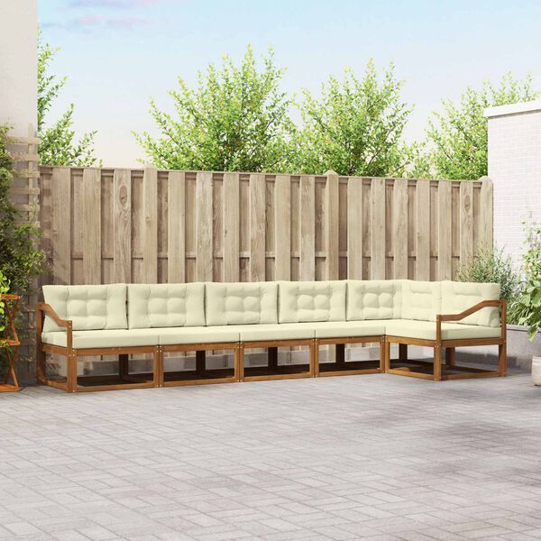 vidaXL Zunanja garnitura za sedenje z blazino 6 pcs Naravna in smetana