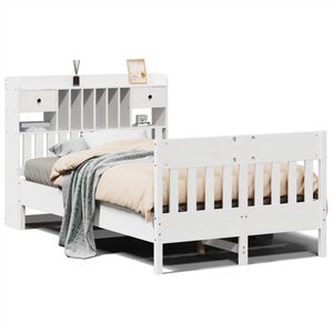 vidaXL Posteljni okvir brez vzmetnice bel 135x190 cm trdna borovina