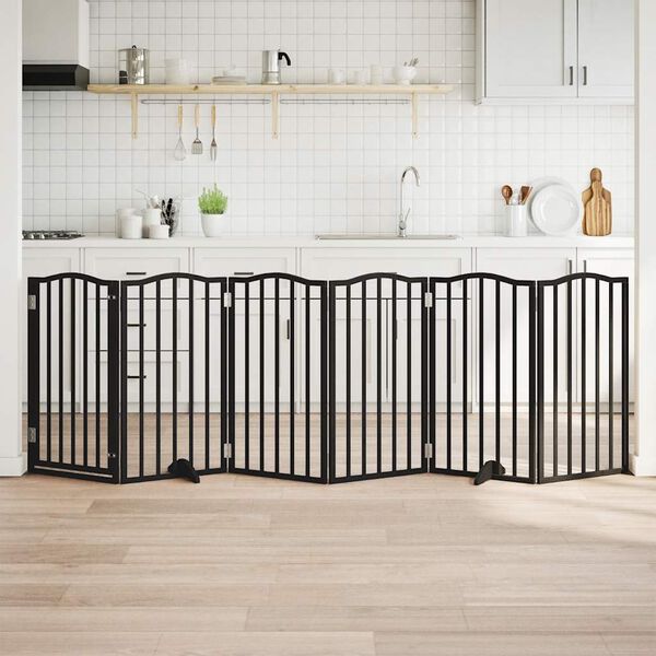 vidaXL Ograda za pse z vrati zložljiva 6 panelov črna 300cm topolovina
