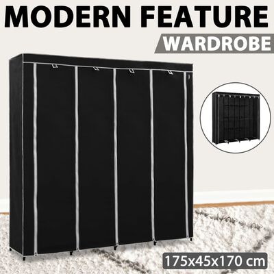 vidaXL Garderobna omara s 4 predelki črna 175x45x170 cm