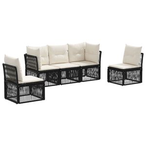 vidaXL Vrtna sedežna garnitura 5 pcs Črna poli ratan