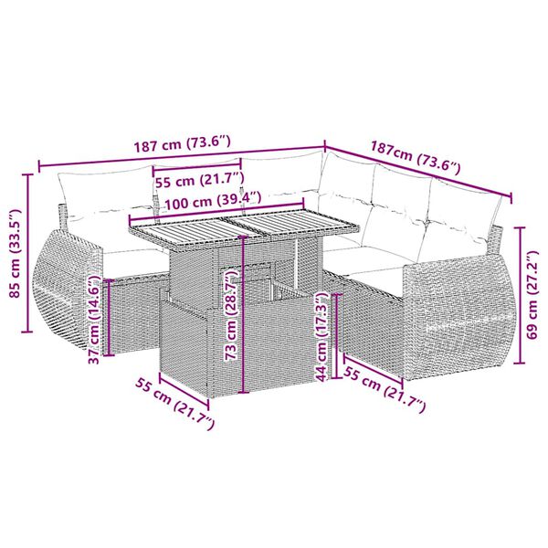 vidaXL Vrtna sedežna garnitura 6-delna z blazinami bež poli ratan