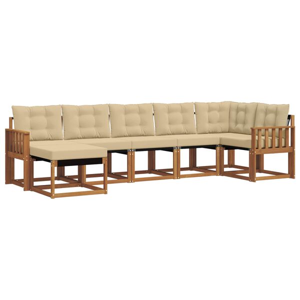 vidaXL Zunanja garnitura za sedenje z blazino 7 pcs Naravna in bež