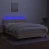 vidaXL Box spring postelja z vzmetnico LED krem 140x190 cm blago