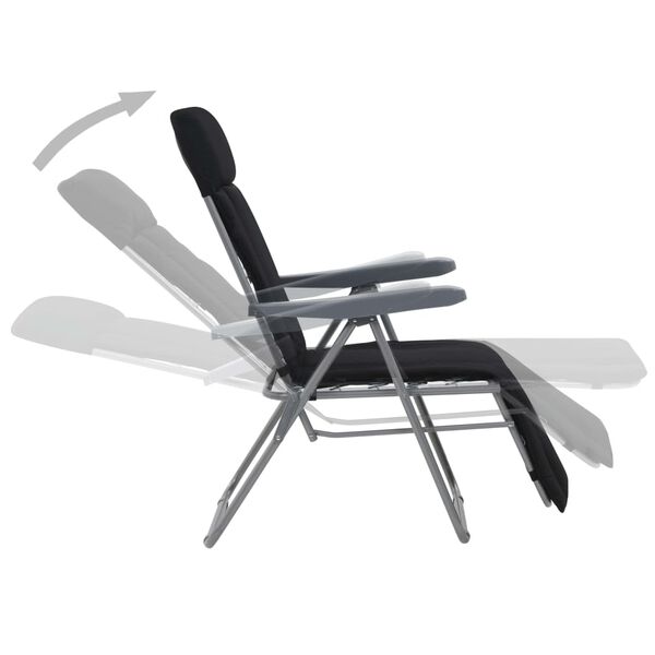 vidaXL Zložljivi vrtni stoli z blazino 2 kosa črne barve