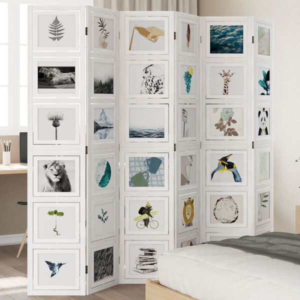 vidaXL Paravan 6-delni bel trden les pavlovnije