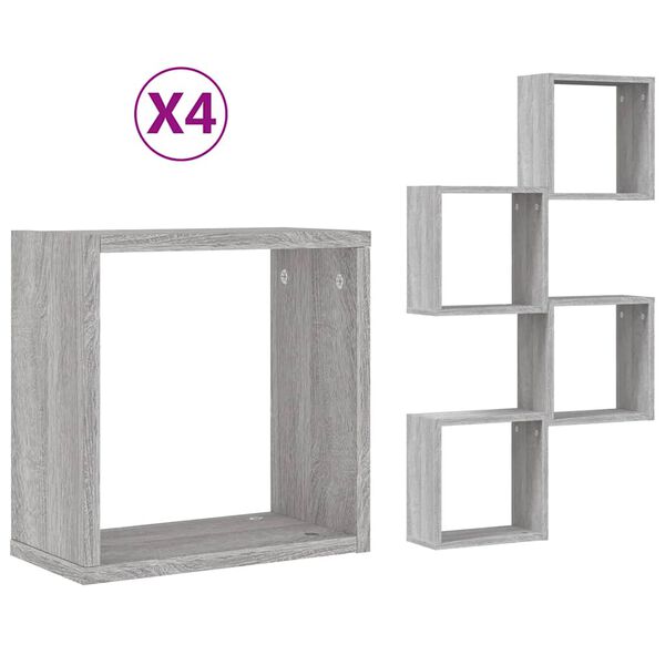 vidaXL Stenske police kockaste 4 kosi sonoma sive 30x15x30 cm