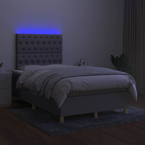vidaXL Box spring postelja z vzmetnico LED sv. siva 120x190 cm blago