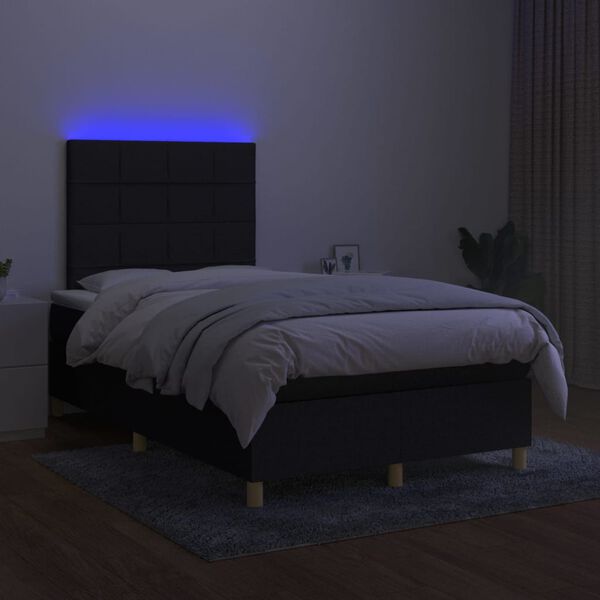 vidaXL Box spring postelja z vzmetnico LED črna 120x200 cm blago