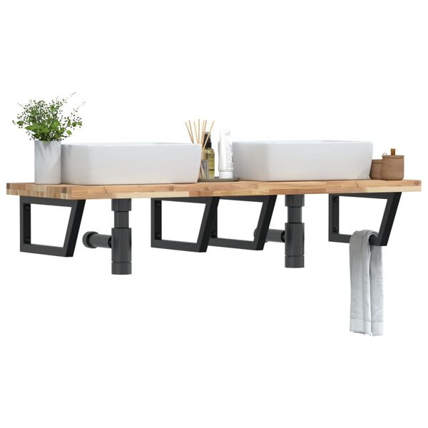 vidaXL Stenska polica za umivalnik jeklo in trden akacijev les