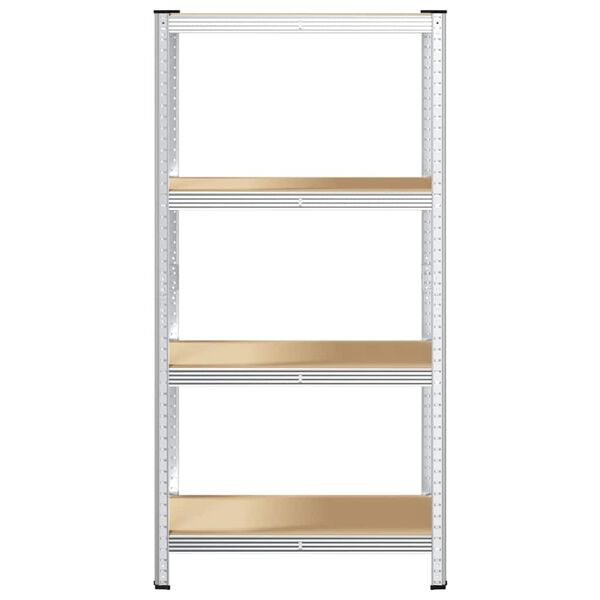 vidaXL Regal s policami 4-nadstropni srebrno jeklo in inženirski les