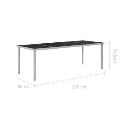 vidaXL Vrtna miza črna 220x90x74,5 cm jeklo