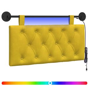 vidaXL Viseče vzglavje postelje Z LED svetlobo Rumena Žamet