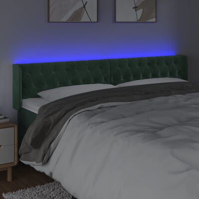 vidaXL LED posteljno vzglavje temno zeleno 203x16x78/88 cm žamet
