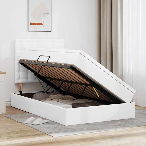 vidaXL Postelja s shranjevanjem Bela 120 x 190 cm Umjetno usnje