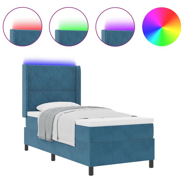 vidaXL Postelja z vzmetnico z vzmetnico Modra 100 x 200 cm Žamet