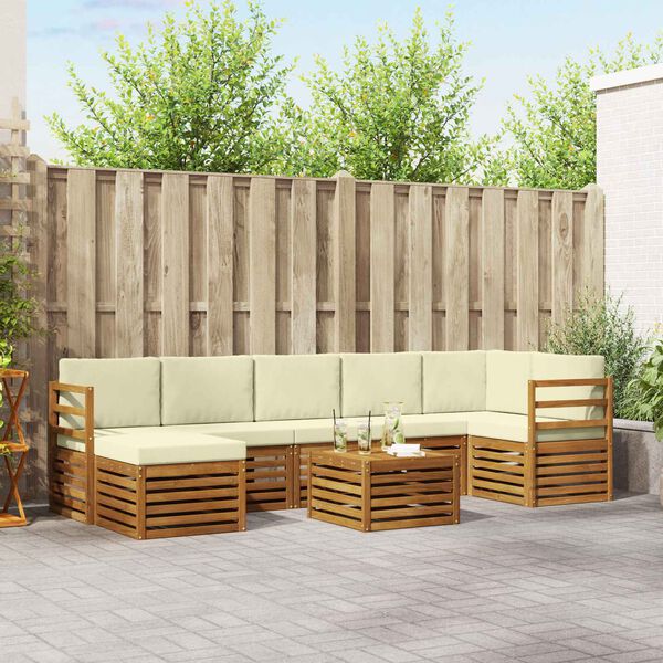 vidaXL Sedežne garniture 8 pcs Naravna in smetana Masiven les akacije