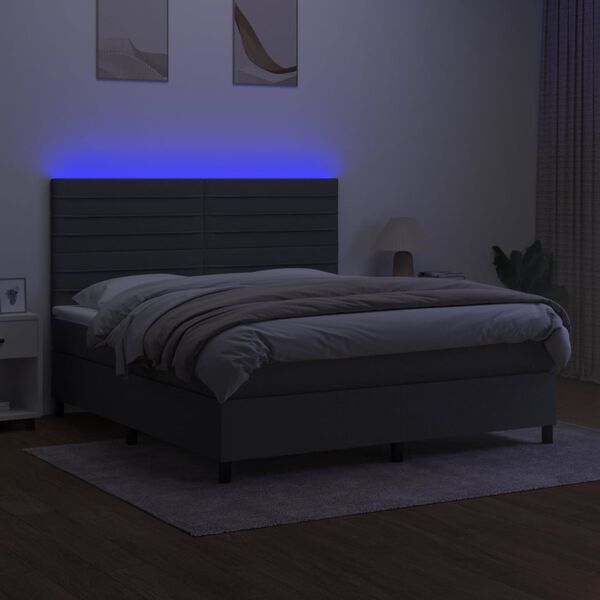 vidaXL Box spring postelja z vzmetnico LED temno siva 160x200 cm blago