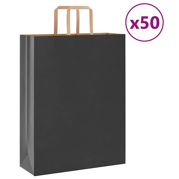 vidaXL Papirnate vrečke 50 kosov z ročaji črne barve 32x12x42 cm