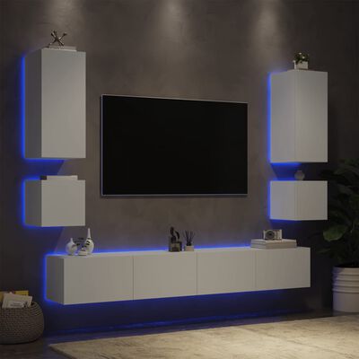 vidaXL Stenske TV omarice z LED lučkami 6 kosov bele