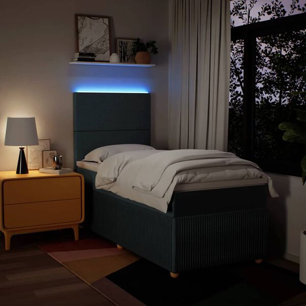 vidaXL Box spring postelja z vzmetnico modra 90x200 cm blago