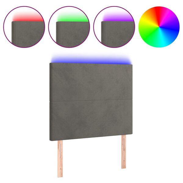 vidaXL LED posteljno vzglavje temno sivo 90x5x118/128 cm žamet