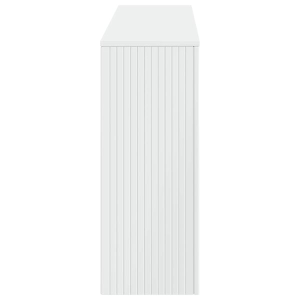 vidaXL Konzolna miza Črtasto Visok Sijaj Bel 155 x 29 x 74 cm