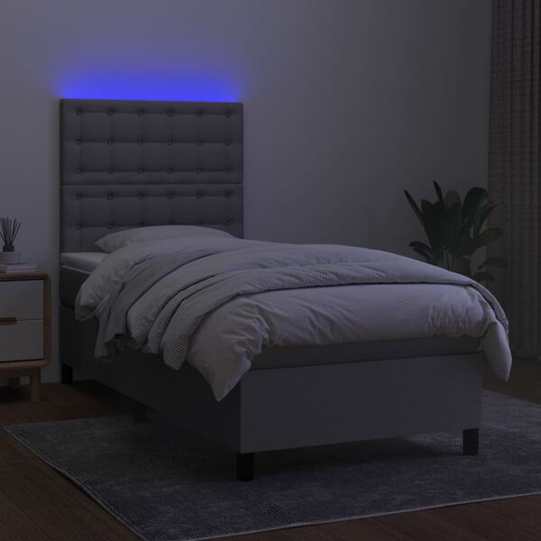 vidaXL Box spring postelja z vzmetnico LED sv. siva 100x200 cm blago