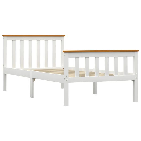 vidaXL Posteljni okvir z 2 predaloma bela trdna borovina 100x200 cm