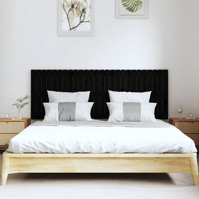 vidaXL Stensko posteljno vzglavje črno 166x3x60 cm trdna borovina