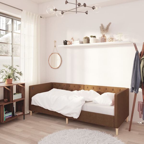 vidaXL Dnevna postelja USB rjavo blago 90x200 cm