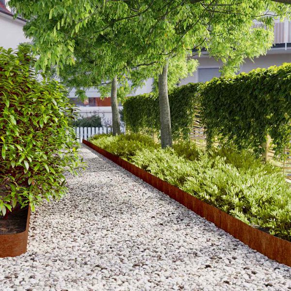 vidaXL Robniki za trato 10 kosov 15x103 cm prilagodljivi corten jeklo