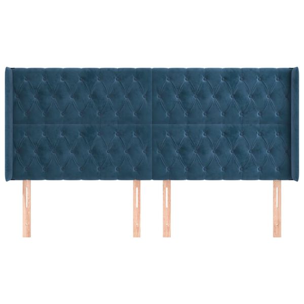 vidaXL Vzglavje z u&scaron;esi temno modro 183x16x118/128 cm žamet