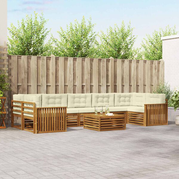 vidaXL Zunanja garnitura za sedenje z blazino 8 pcs Naravna in smetana