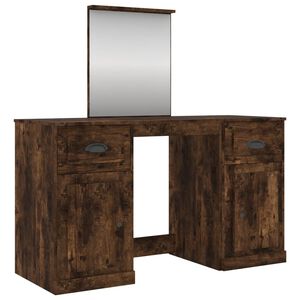 vidaXL Toaletna mizica z ogledalom dimljen hrast 130x50x132,5 cm