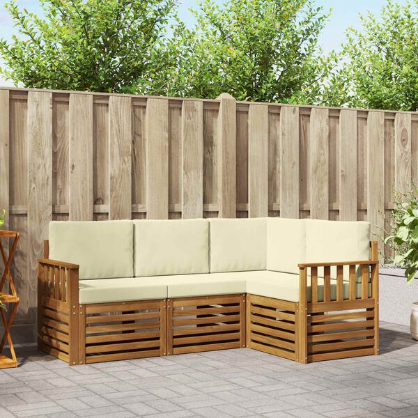 vidaXL Sedežne garniture 4 pcs Naravna in smetana Masiven les akacije