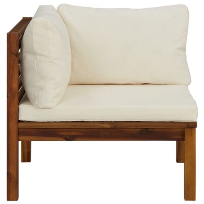 vidaXL Kotni kavči 2 kosa s kremno belimi blazinami trden akacijev les