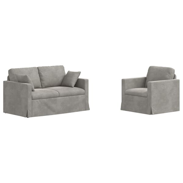 vidaXL Kavč 2 pcs Svetlo siva 138 x 78 x 80 cm Žamet