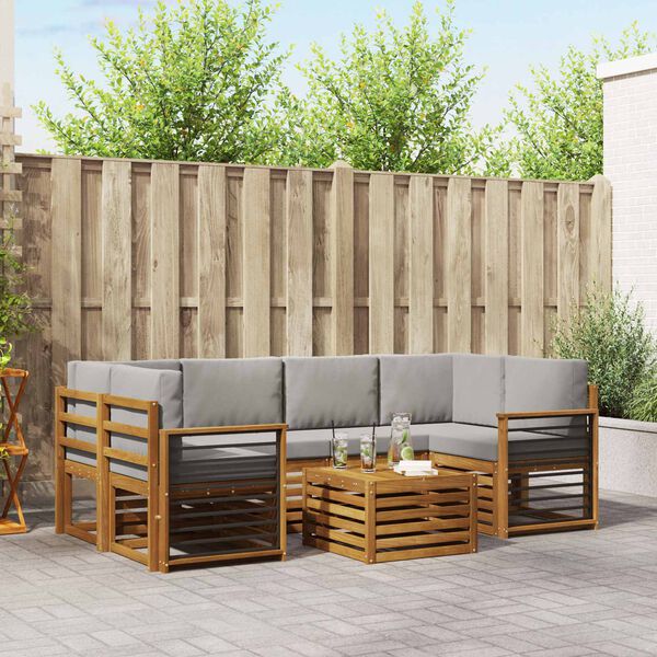 vidaXL Sedežne garniture z blazino 7 pcs Naravna in svetlo siva