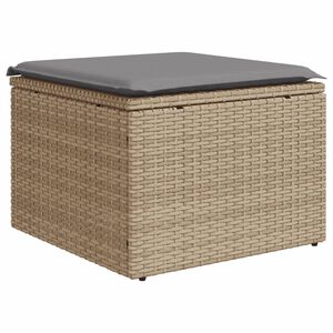 vidaXL Vrtni stolček z blazino bež 55x55x37 cm poli ratan
