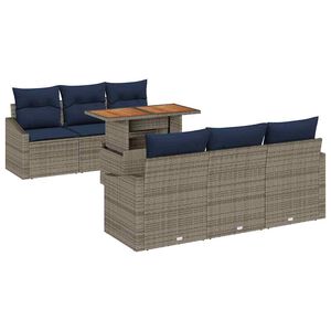 vidaXL Vrtna sedežna garnitura s shranjevanjem 7 pcs Siva Poly ratan