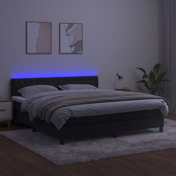 vidaXL Box spring postelja z vzmetnico LED črna 160x200 cm žamet