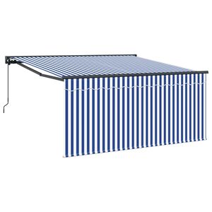 vidaXL Vlečna tenda Modra in bela 300 x 250 cm Poliester in aluminij
