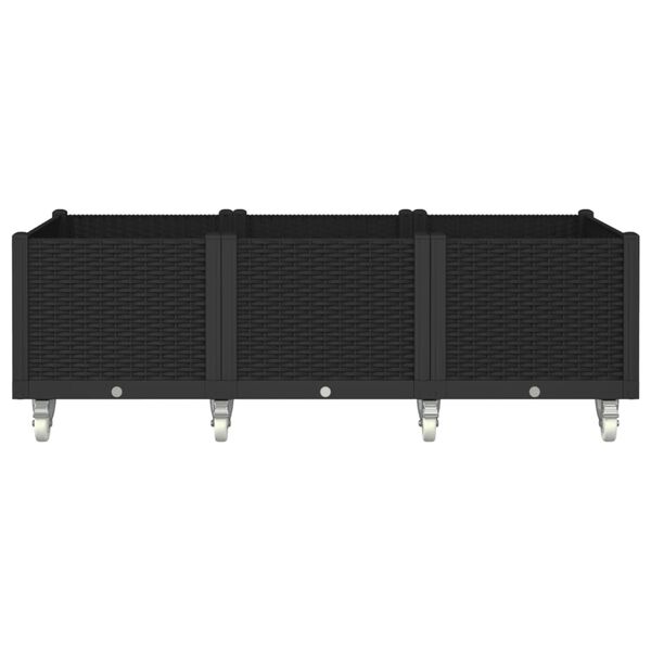 vidaXL Cvetlično korito s kolesi črno 150x80x54 cm PP