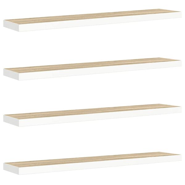 vidaXL Stenske police 4 kosi barva hrasta in bele 120x23,5x3,8 cm MDF
